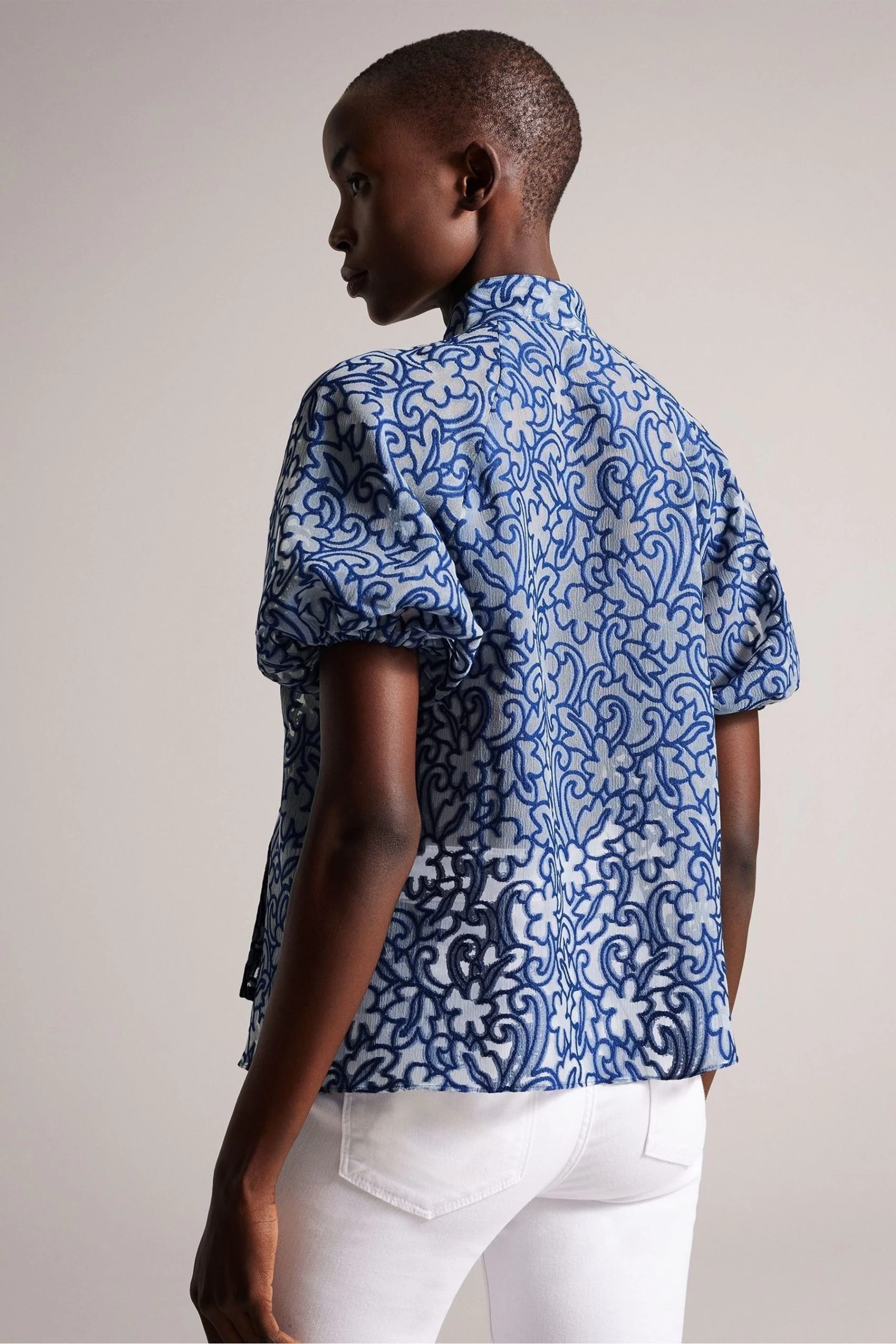 Ted Baker Blue Melodiy Brt Jacquard Puff Sleeve Top 4 Ted Baker Blue Melodiy Brt Jacquard Puff Sleeve Top - Image 2