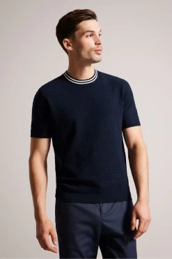 Ted Baker Navy Blue Hanam Short Sleeved Regular T-Stitched T-Shirt