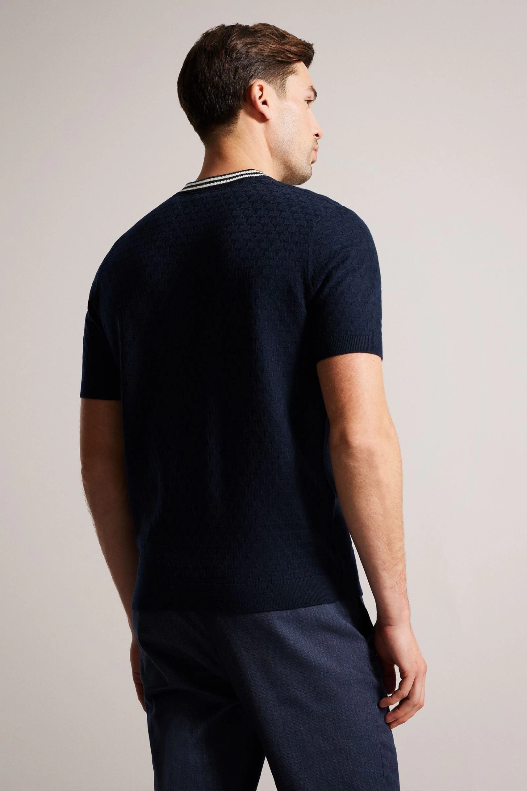 Ted Baker Navy Blue Hanam Short Sleeved Regular T-Stitched T-Shirt 4 Ted Baker Navy Blue Hanam Short Sleeved Regular T-Stitched T-Shirt - Image 2