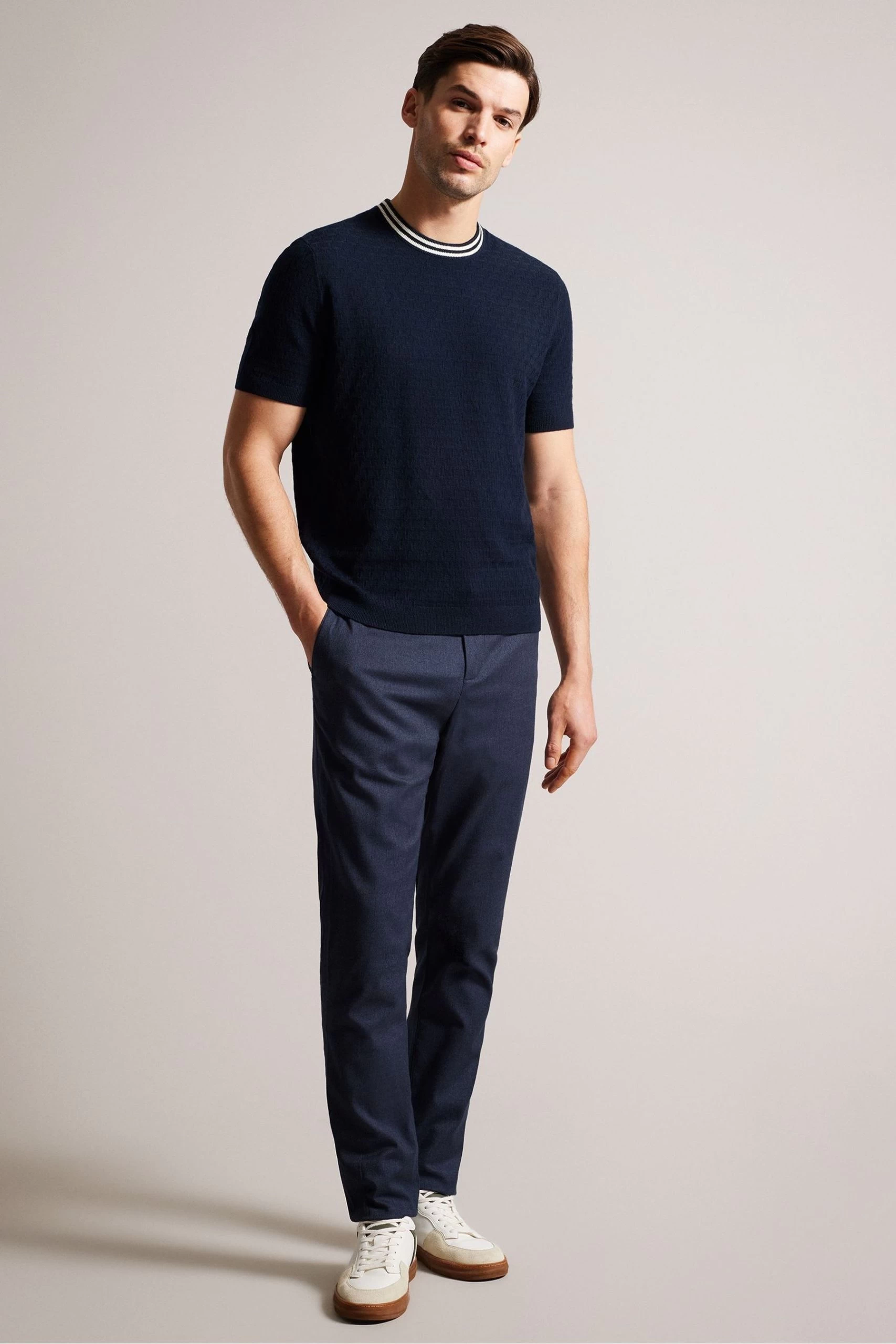 Ted Baker Navy Blue Hanam Short Sleeved Regular T-Stitched T-Shirt 5 Ted Baker Navy Blue Hanam Short Sleeved Regular T-Stitched T-Shirt - Image 3