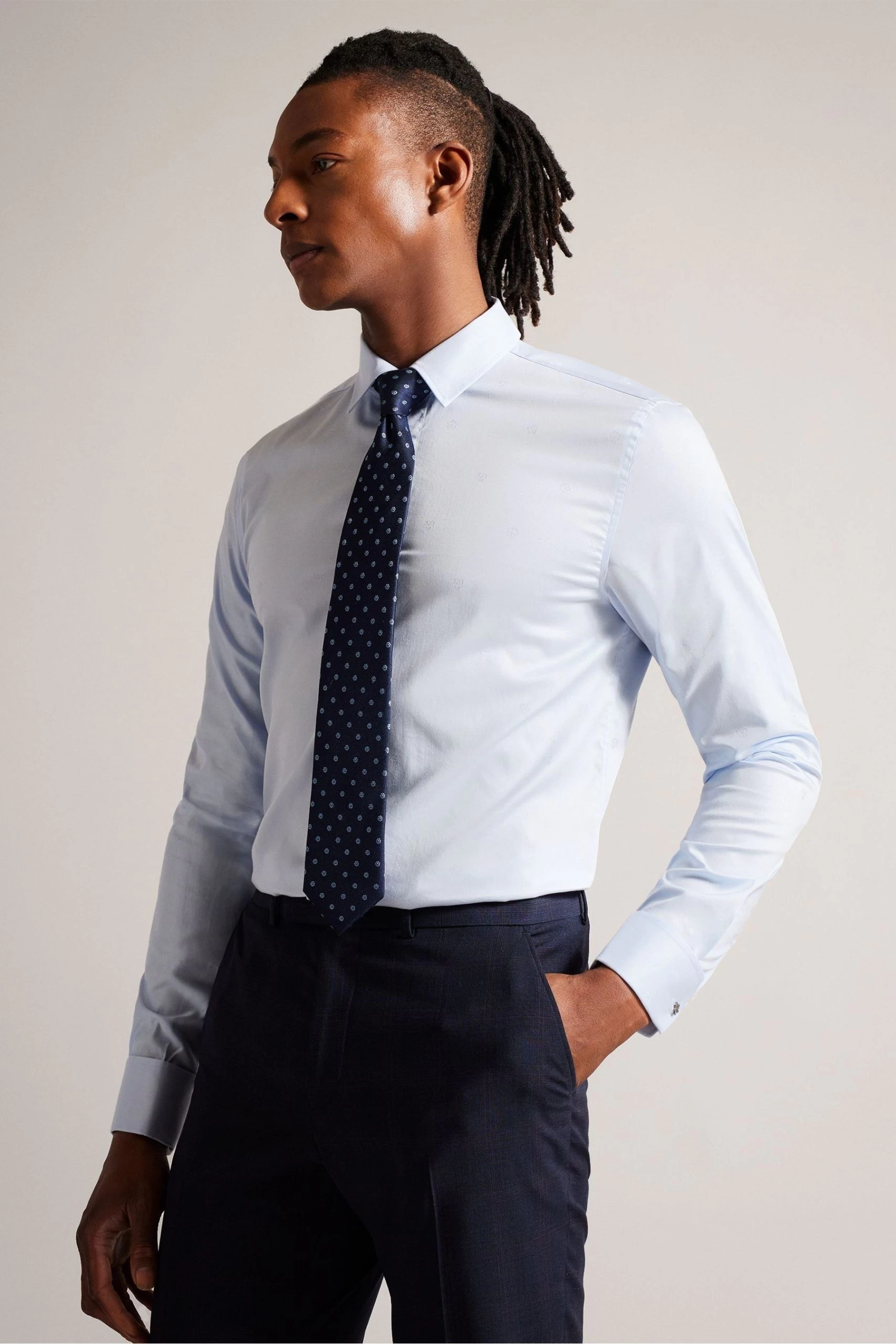 Ted Baker Blue Wragby Long Sleeved Tonal Magnolia Jacquard Shirt 3 Ted Baker Blue Wragby Long Sleeved Tonal Magnolia Jacquard Shirt