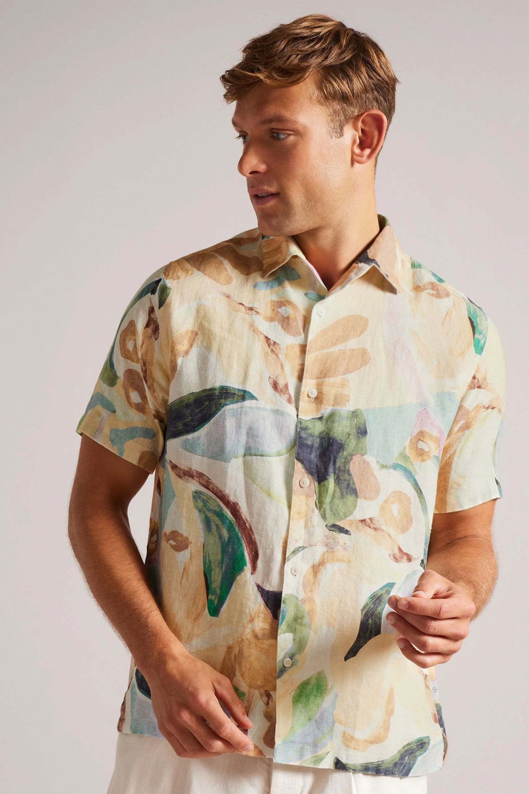 Ted Baker Renato Multicol Short Sleeved Floral Printed Natural Shirt 3 Ted Baker Renato Multicol Short Sleeved Floral Printed Natural Shirt