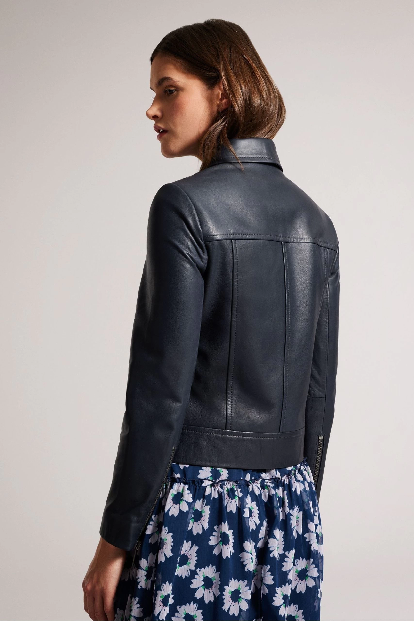 Ted Baker Blue Ellaar Fitted Leather Biker Jacket 4 Ted Baker Blue Ellaar Fitted Leather Biker Jacket - Image 2