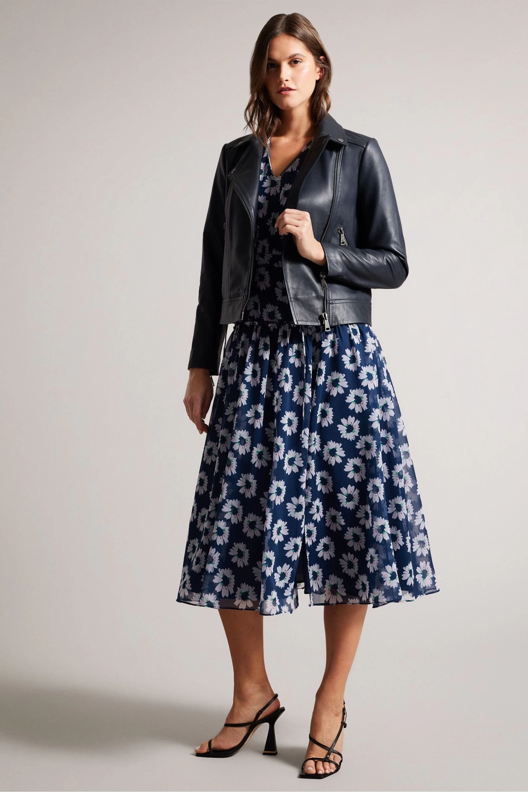 Ted Baker Blue Ellaar Fitted Leather Biker Jacket 5 Ted Baker Blue Ellaar Fitted Leather Biker Jacket - Image 3