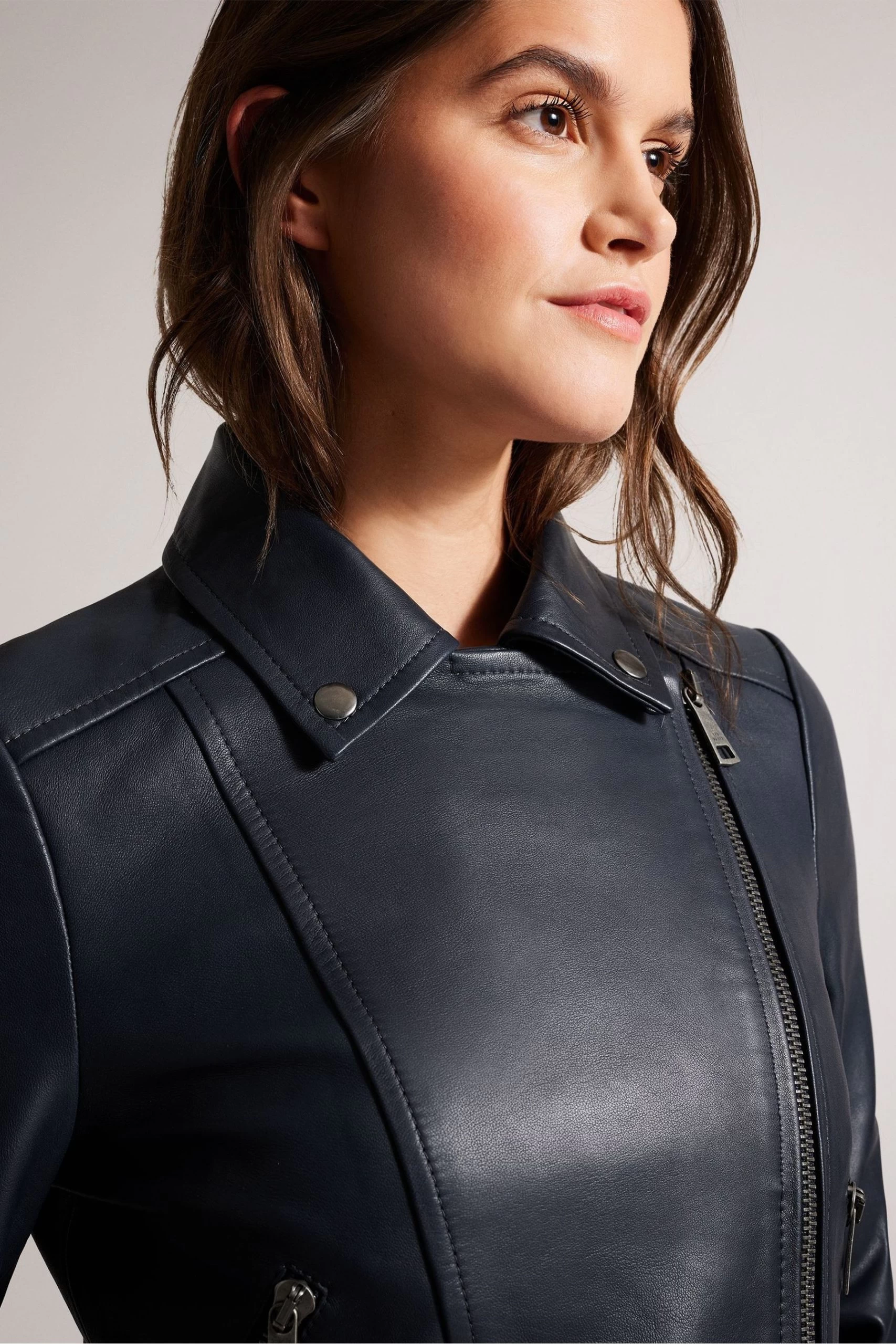 Ted Baker Blue Ellaar Fitted Leather Biker Jacket 6 Ted Baker Blue Ellaar Fitted Leather Biker Jacket - Image 4