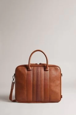 Ted Baker Nevver Tan Striped Pu Document Brown Bag