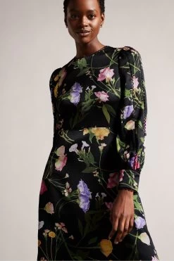 Ted Baker Arianya Blouson Sleeve Black Midi Dress -Ted Baker Shop 675476s3