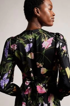 Ted Baker Arianya Blouson Sleeve Black Midi Dress -Ted Baker Shop 675476s5