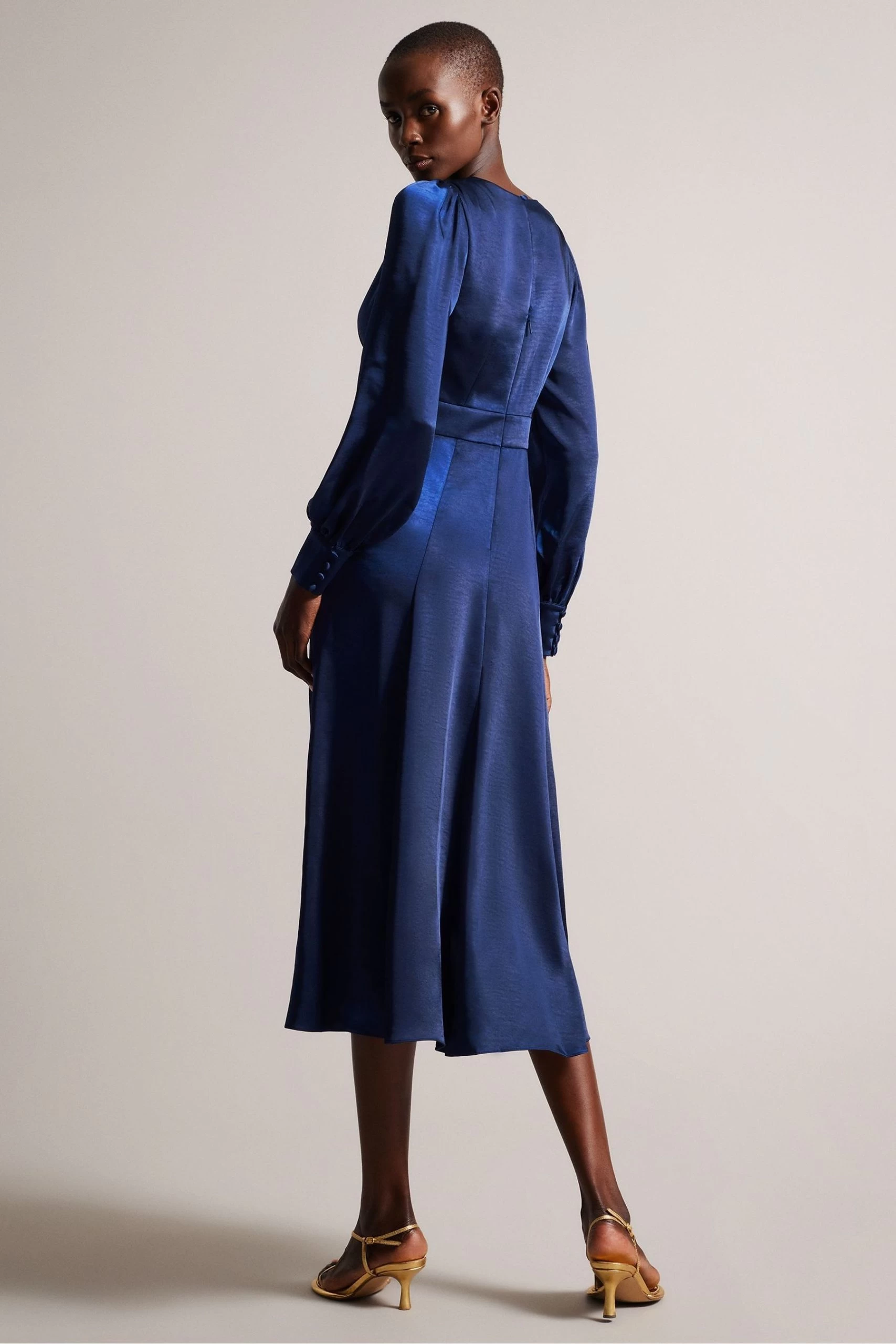 Ted Baker Blue Daniia Waisted Midi Dress With Blouson Sleeve 4 Ted Baker Blue Daniia Waisted Midi Dress With Blouson Sleeve - Image 2