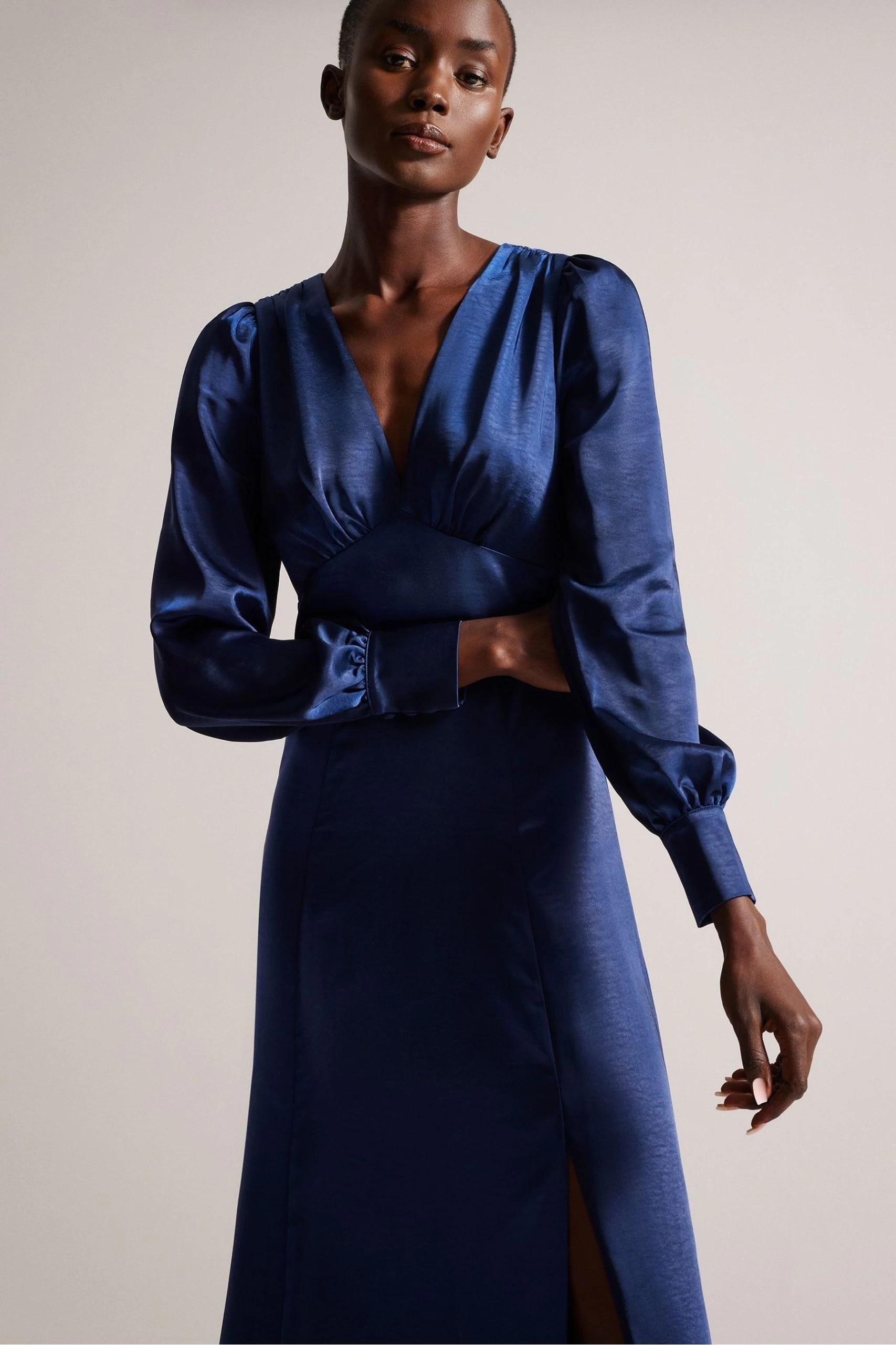 Ted Baker Blue Daniia Waisted Midi Dress With Blouson Sleeve 5 Ted Baker Blue Daniia Waisted Midi Dress With Blouson Sleeve - Image 3