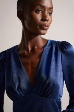 Ted Baker Blue Daniia Waisted Midi Dress With Blouson Sleeve 10 Ted Baker Blue Daniia Waisted Midi Dress With Blouson Sleeve -Ted Baker Shop 677 069s4