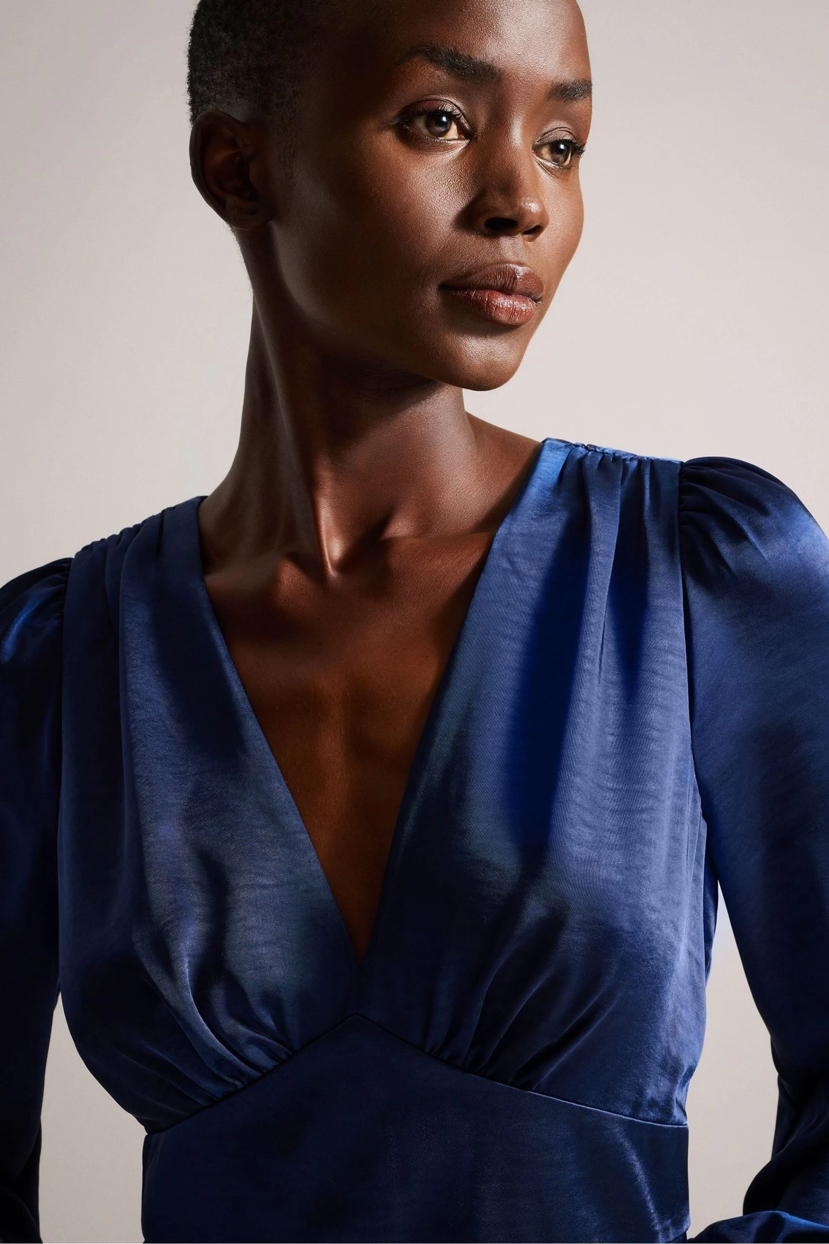 Ted Baker Blue Daniia Waisted Midi Dress With Blouson Sleeve 6 Ted Baker Blue Daniia Waisted Midi Dress With Blouson Sleeve - Image 4