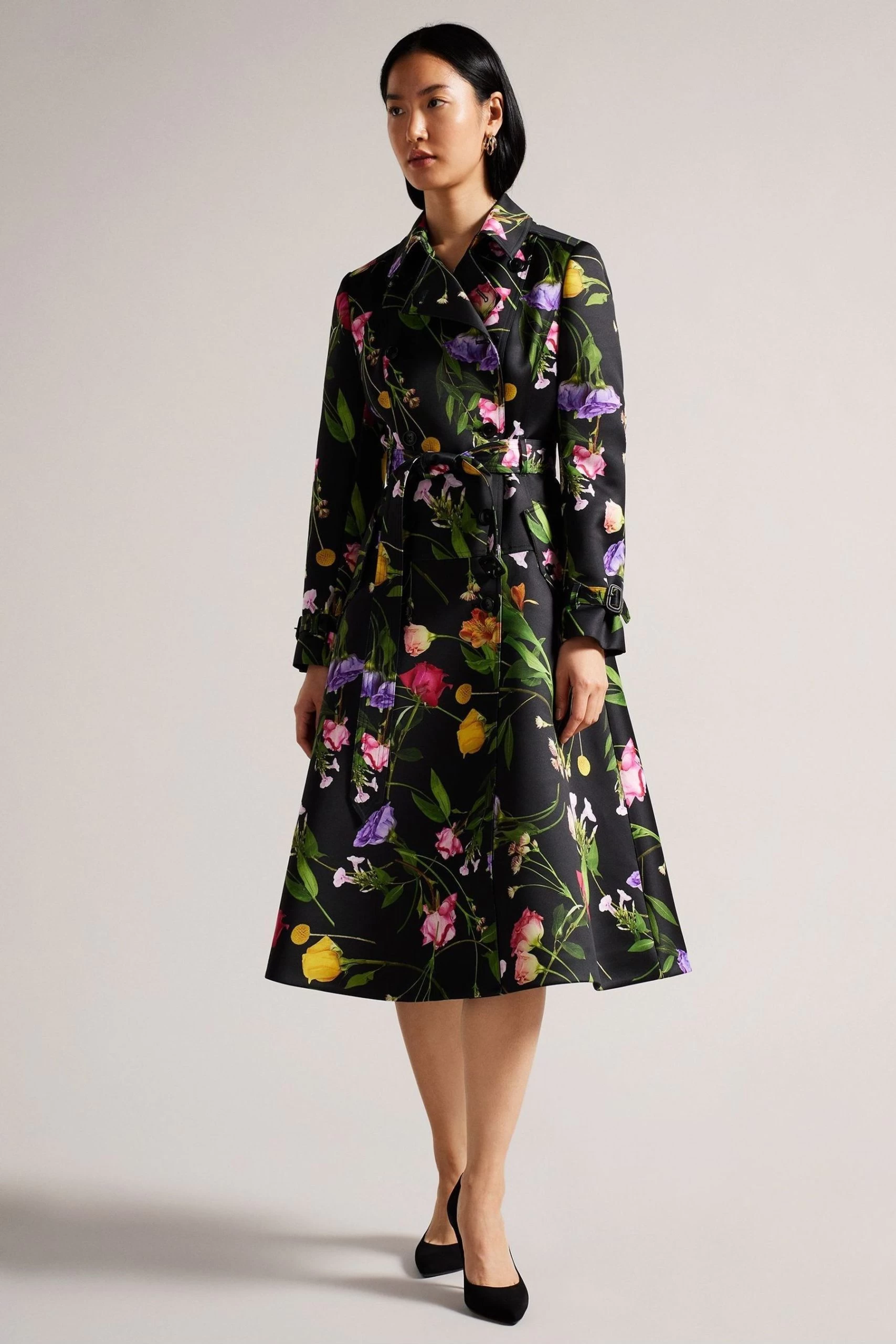 Ted Baker Moiraa Printed Double Breasted Black Trench Coat 3 Ted Baker Moiraa Printed Double Breasted Black Trench Coat