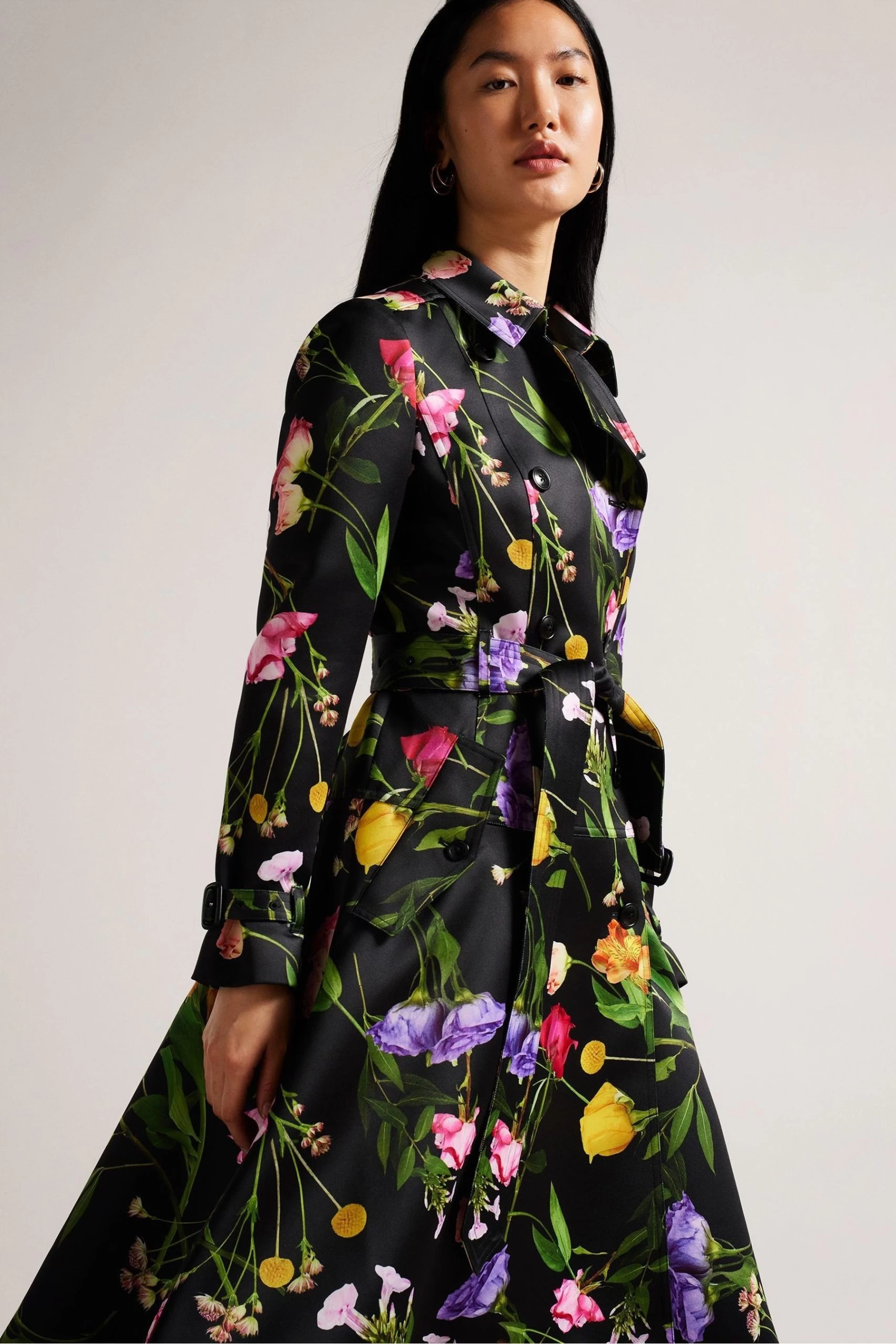 Ted Baker Moiraa Printed Double Breasted Black Trench Coat 5 Ted Baker Moiraa Printed Double Breasted Black Trench Coat - Image 3