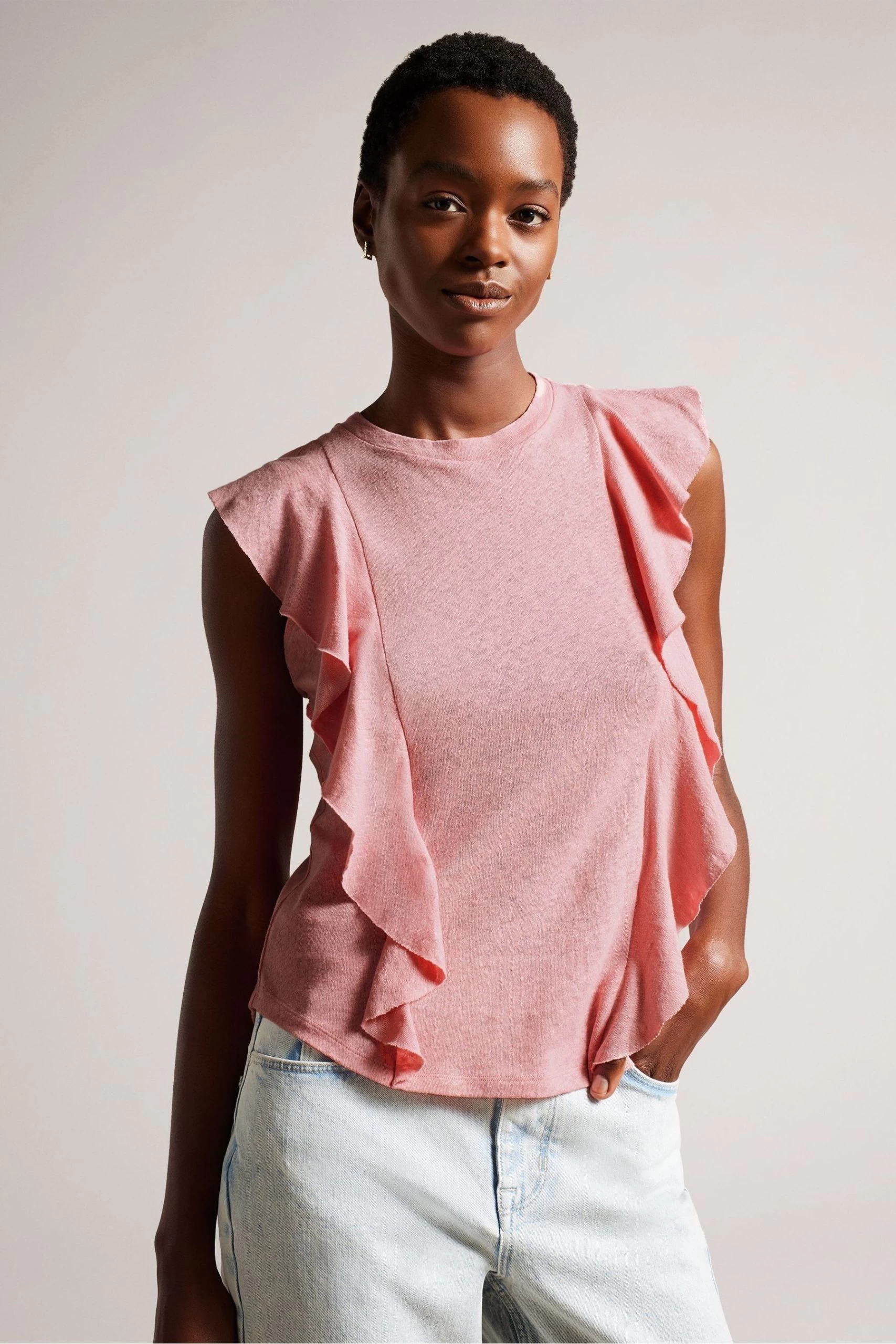 Ted Baker Pink Kathley Frill Linen Vest 3 Ted Baker Pink Kathley Frill Linen Vest