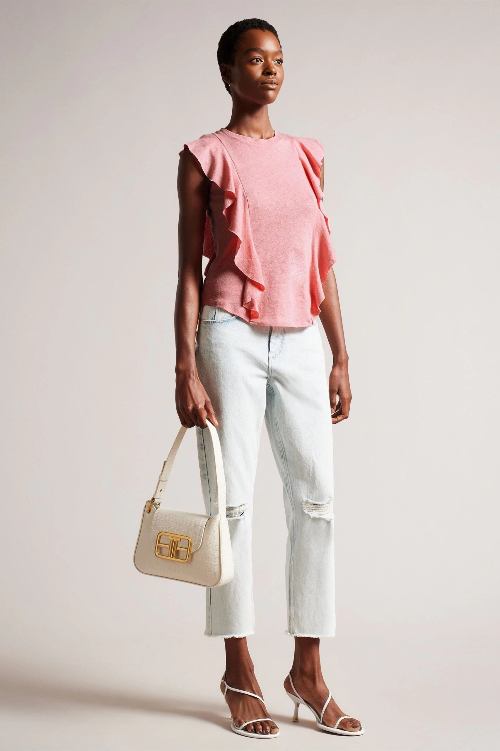 Ted Baker Pink Kathley Frill Linen Vest 6 Ted Baker Pink Kathley Frill Linen Vest - Image 4