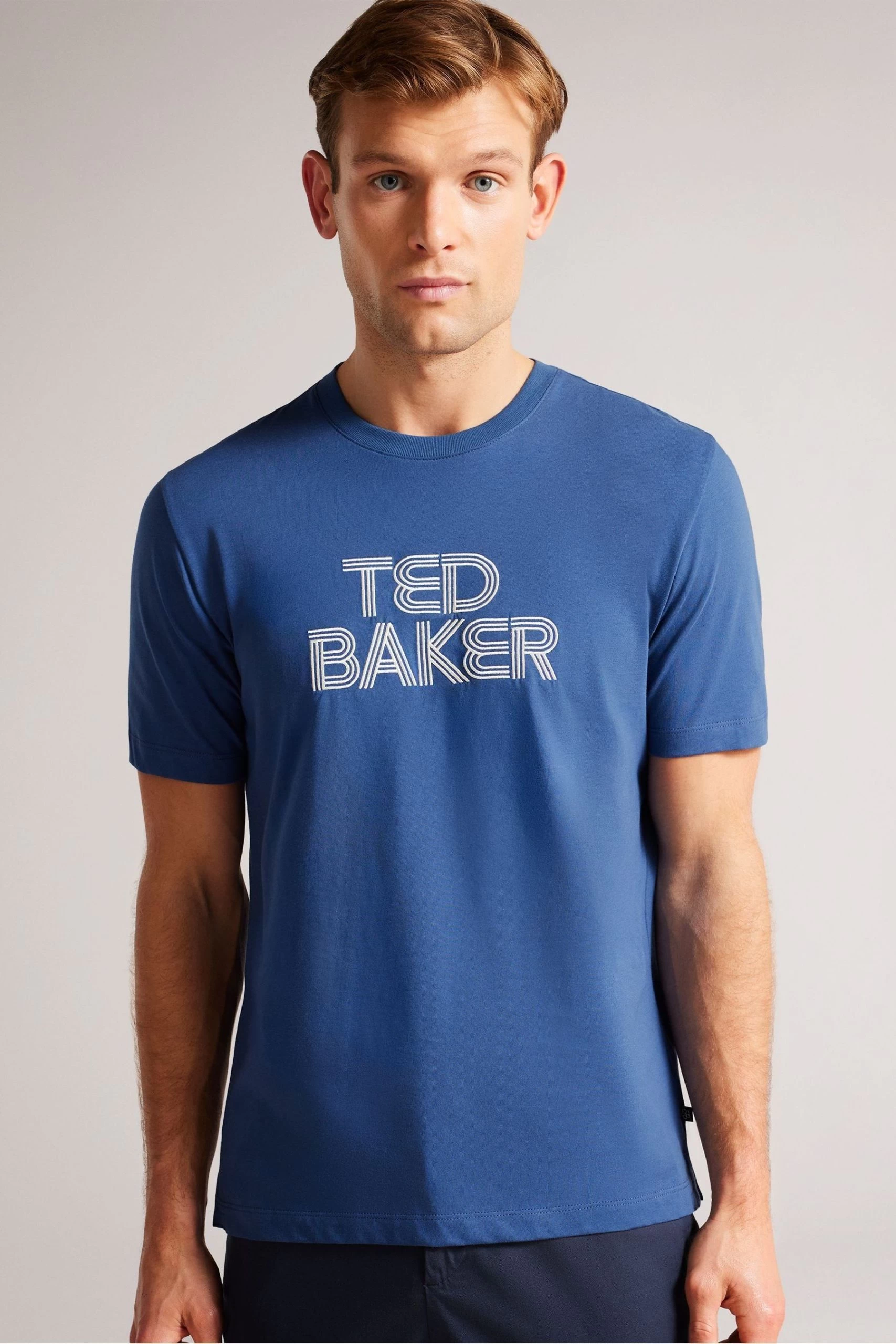 Ted Baker Blue Kenedy Short Sleeved Regular Fit Branded T-Shirt 3 Ted Baker Blue Kenedy Short Sleeved Regular Fit Branded T-Shirt