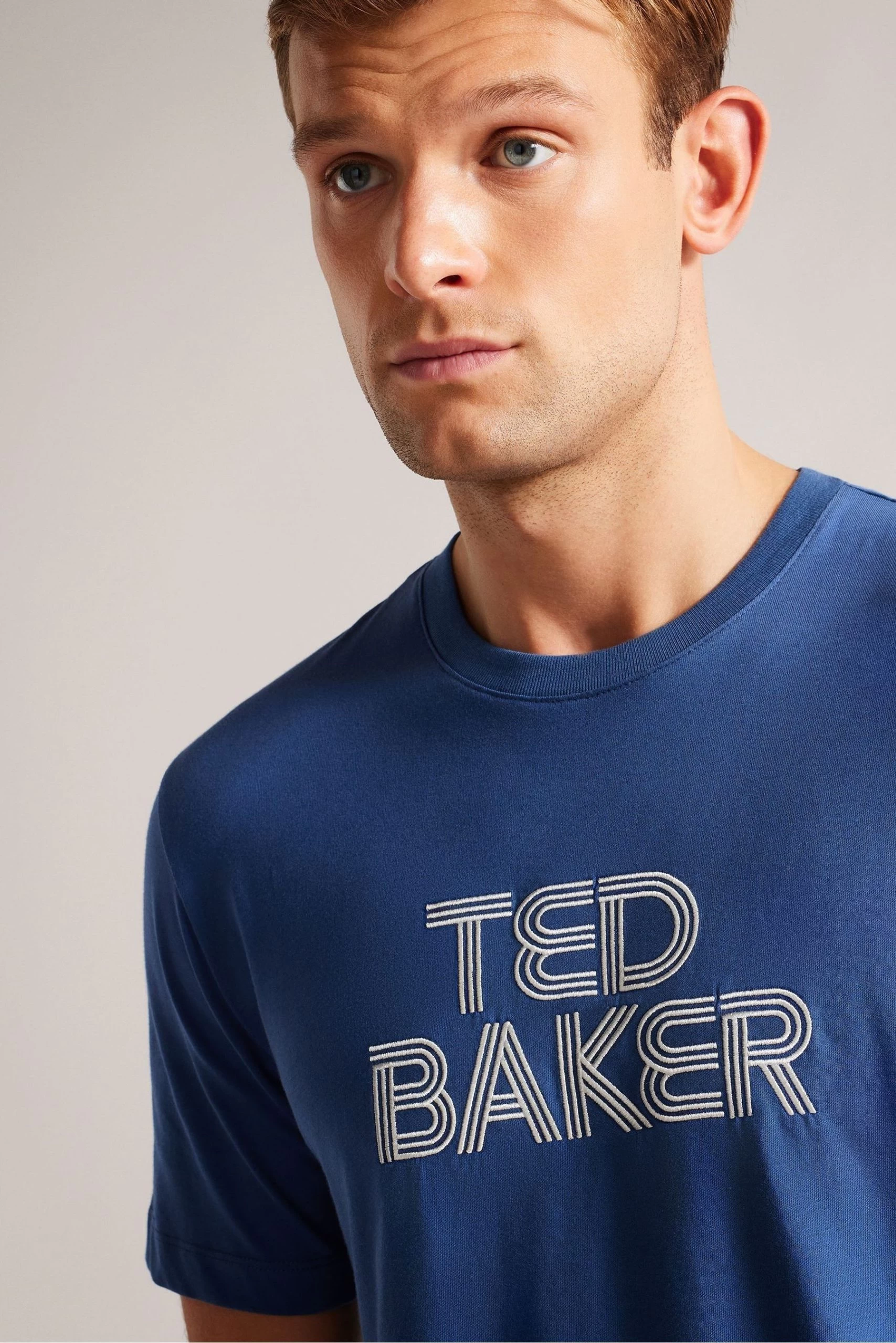 Ted Baker Blue Kenedy Short Sleeved Regular Fit Branded T-Shirt 6 Ted Baker Blue Kenedy Short Sleeved Regular Fit Branded T-Shirt - Image 4