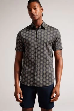 Ted Baker Navy Blue Pearsho Short Sleeve Circle Geo Shirt