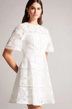 Ted Baker Lydiiha Fit And Flare Tiered Lace White Dress