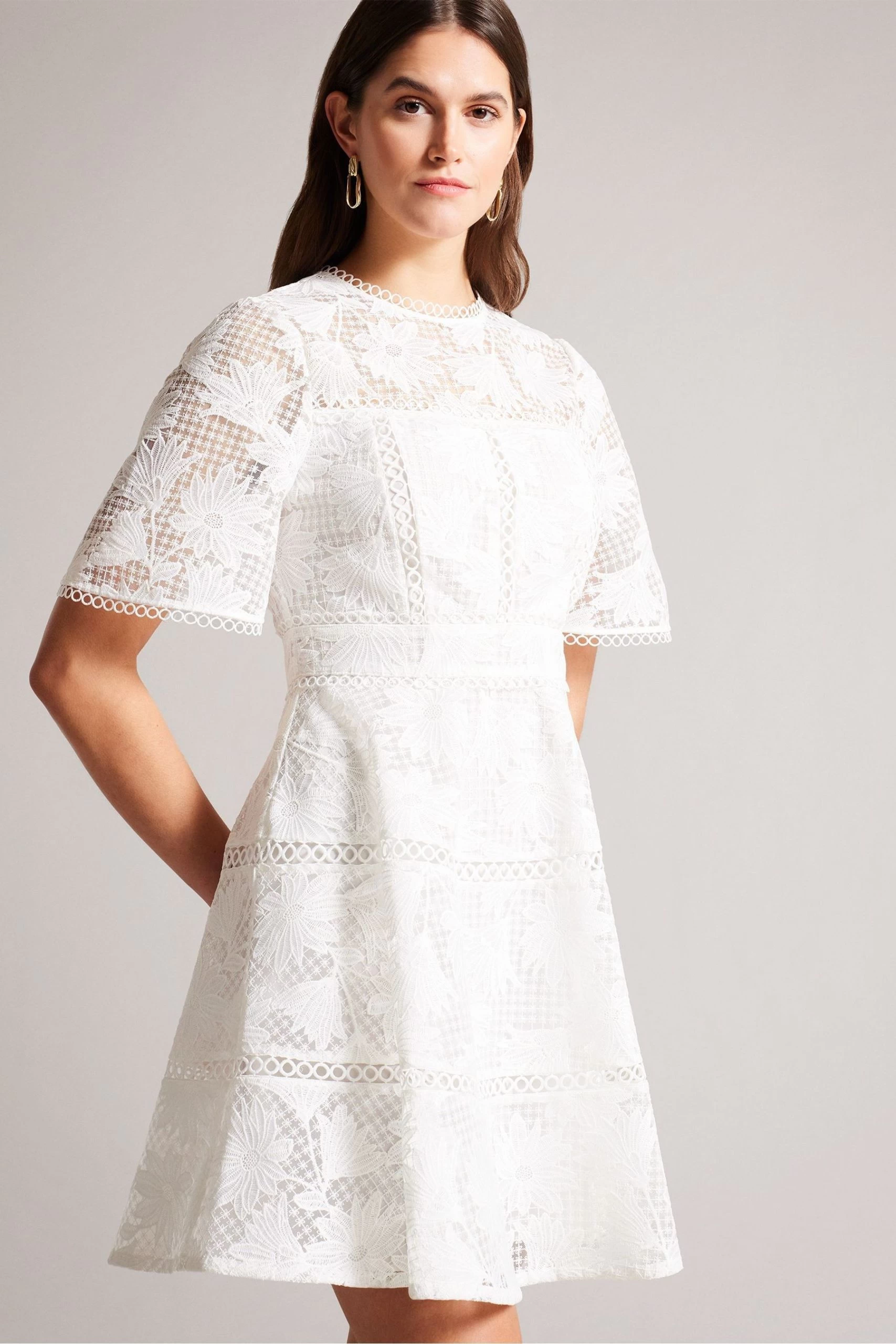Ted Baker Lydiiha Fit And Flare Tiered Lace White Dress 3 Ted Baker Lydiiha Fit And Flare Tiered Lace White Dress