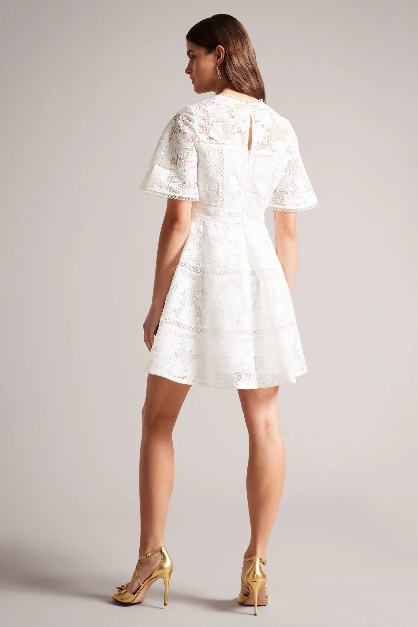 Ted Baker Lydiiha Fit And Flare Tiered Lace White Dress 4 Ted Baker Lydiiha Fit And Flare Tiered Lace White Dress - Image 2
