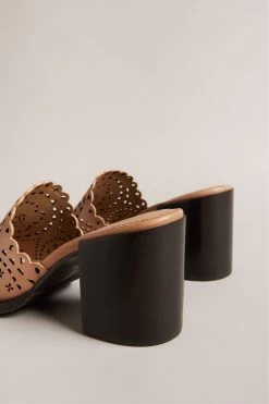 Ted Baker Beebah Laser Cut Block Heel Brown Mules -Ted Baker Shop 732548s3