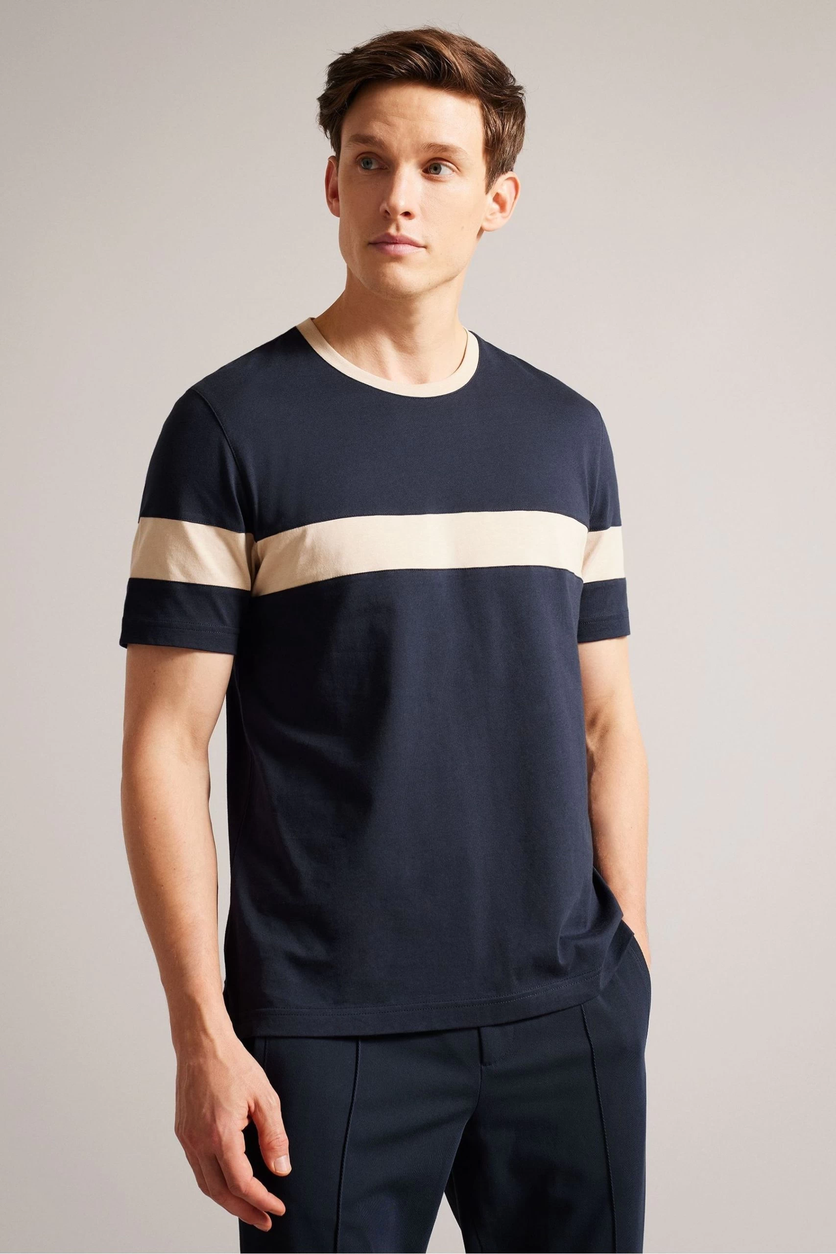 Ted Baker Blue Trez Short Sleeved Regular Colour Block T-Shirt 3 Ted Baker Blue Trez Short Sleeved Regular Colour Block T-Shirt