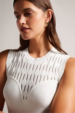 Ted Baker Polyan Stitch Detailed Bodycon White Dress -Ted Baker Shop 789422s3