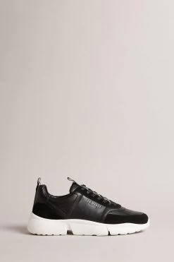 Ted Baker Cecylew Black Webbing Leather And Suede Sneakers