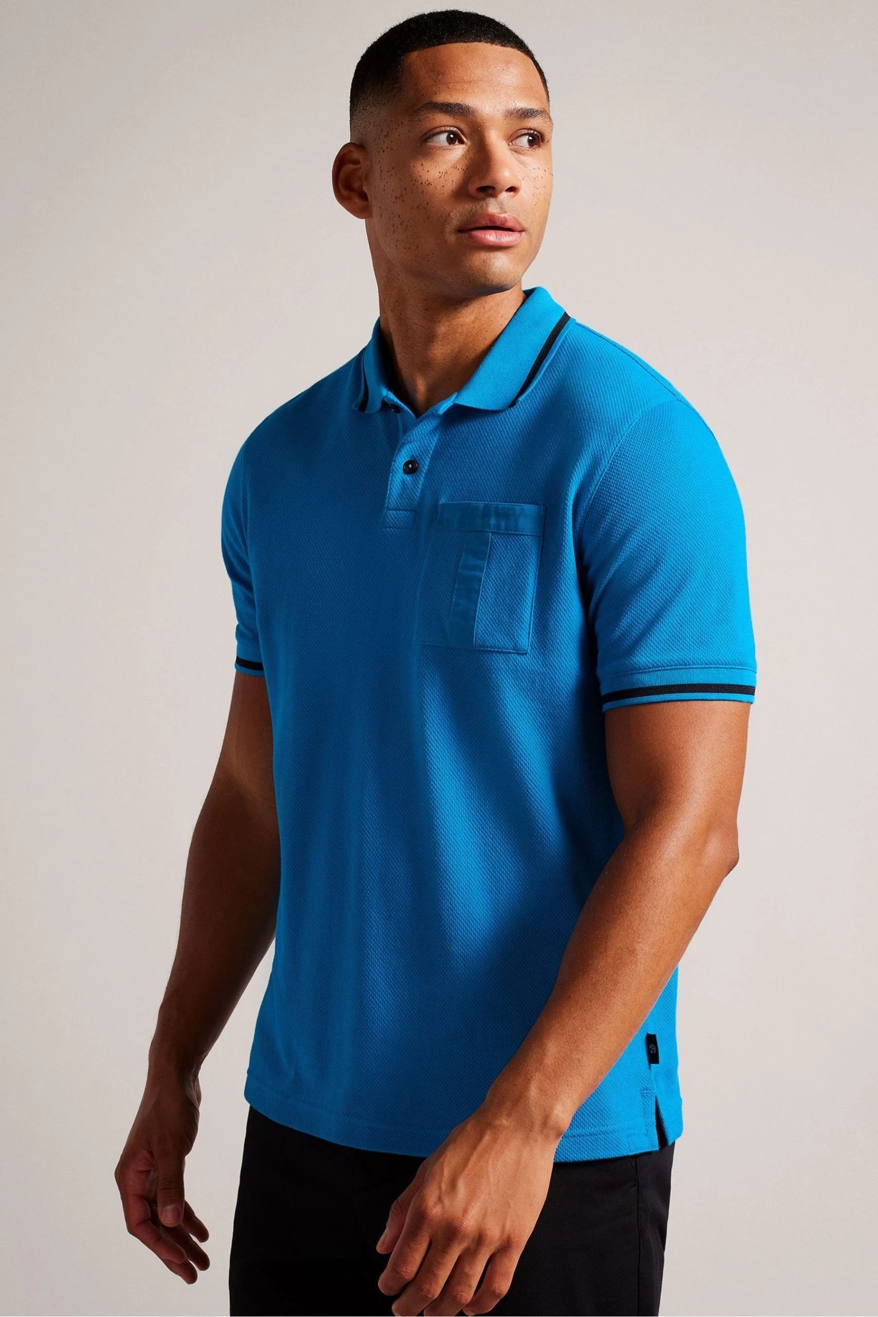 Ted Baker Blue Short Sleeves Regular Polo Shirt With T-Pocket 3 Ted Baker Blue Short Sleeves Regular Polo Shirt With T-Pocket