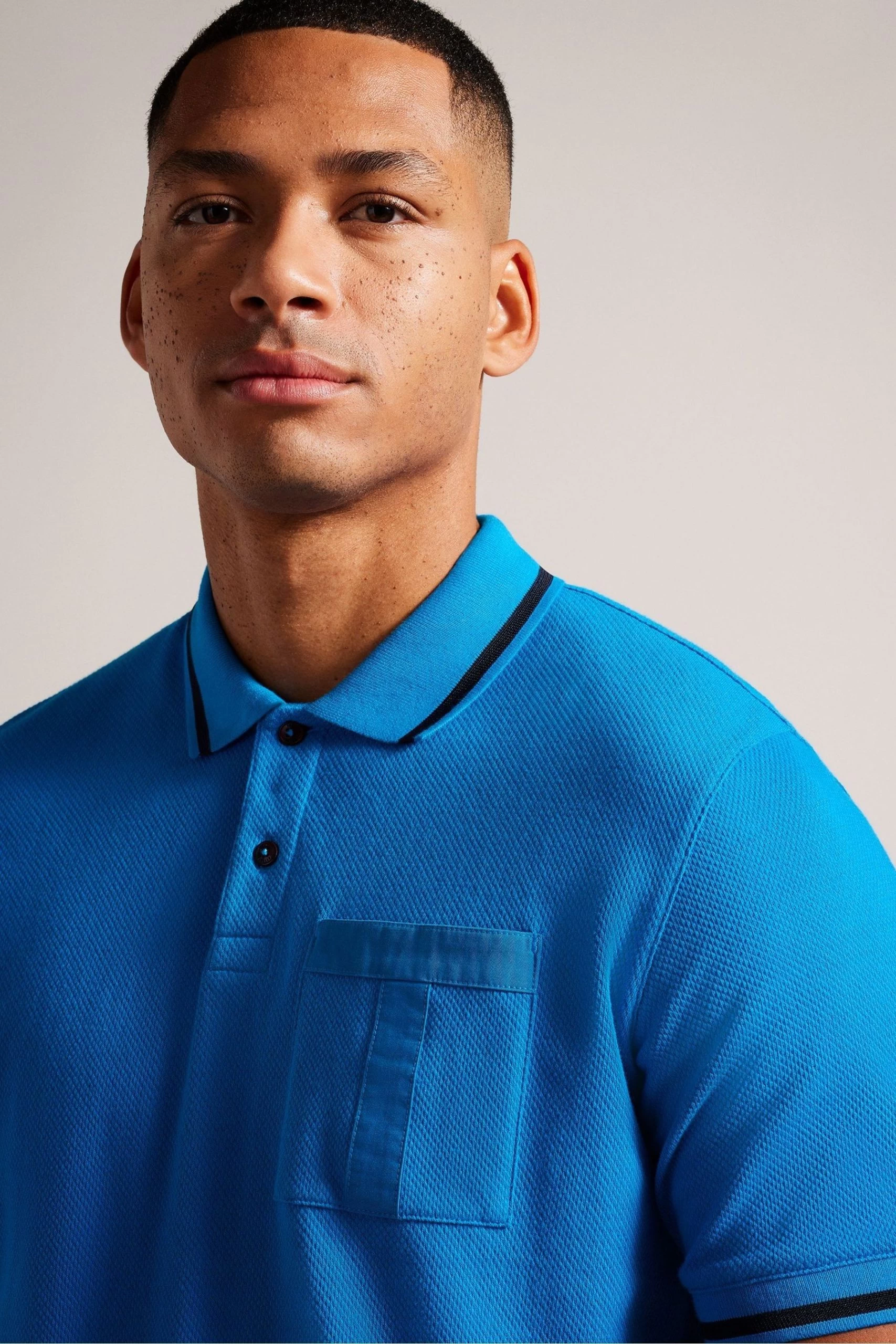 Ted Baker Blue Short Sleeves Regular Polo Shirt With T-Pocket 6 Ted Baker Blue Short Sleeves Regular Polo Shirt With T-Pocket - Image 4
