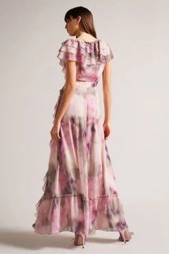 Ted Baker Pink Karenie Coral Frilled Sleeveless V-Neck Maxi Dress 10 Ted Baker Pink Karenie Coral Frilled Sleeveless V-Neck Maxi Dress -Ted Baker Shop 830181s2