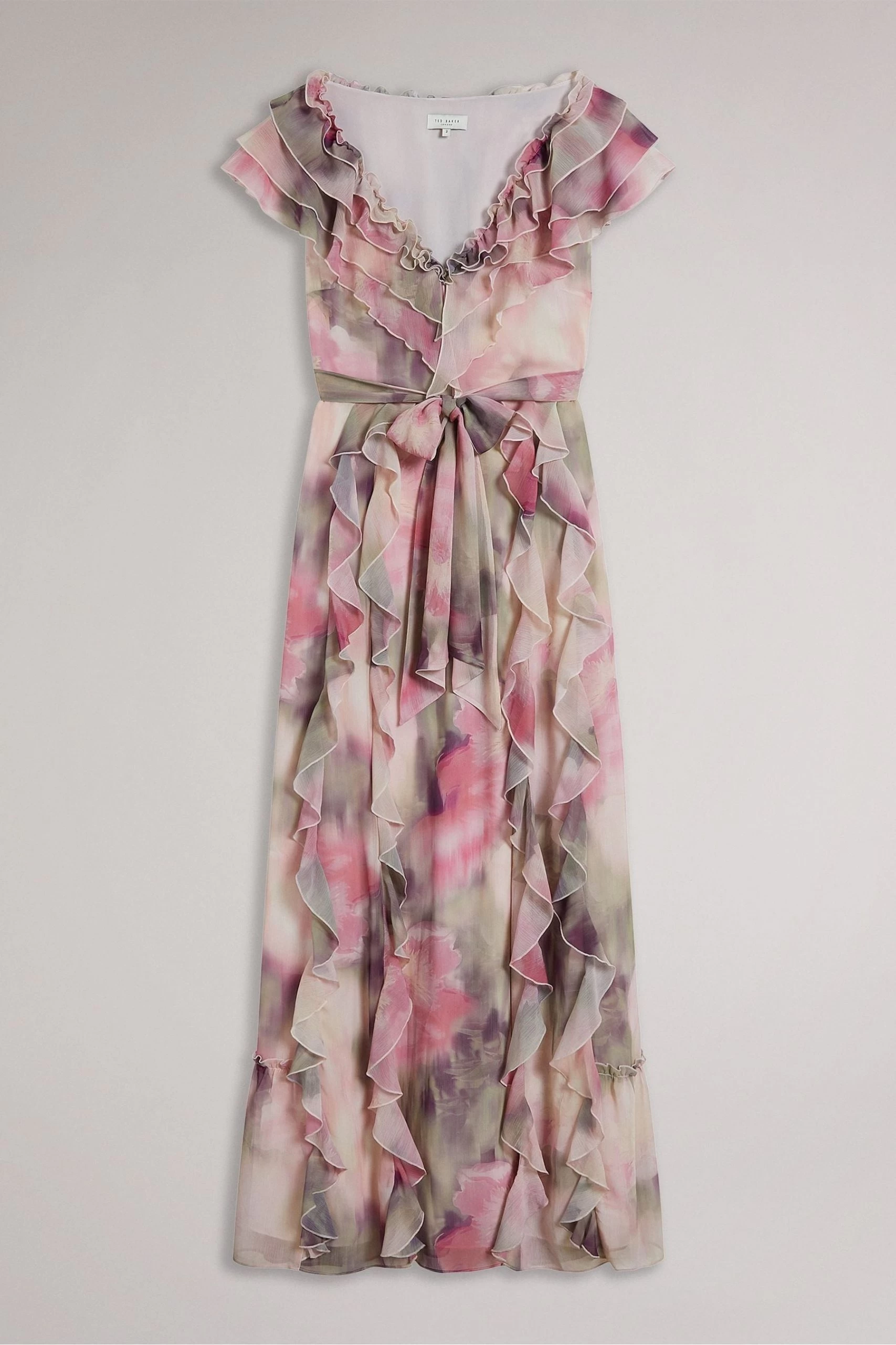 Ted Baker Pink Karenie Coral Frilled Sleeveless V-Neck Maxi Dress 7 Ted Baker Pink Karenie Coral Frilled Sleeveless V-Neck Maxi Dress - Image 5