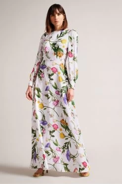 Ted Baker Marggoh Blouson Sleeve White Maxi Dress