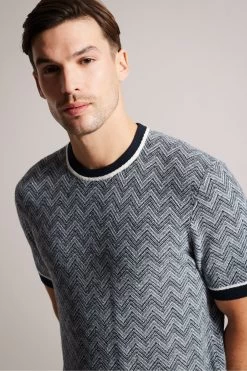 Ted Baker Navy Blue Nudla Zig Zag Stitched Knitted T-Shirt 8 Ted Baker Navy Blue Nudla Zig Zag Stitched Knitted T-Shirt -Ted Baker Shop 844915s3