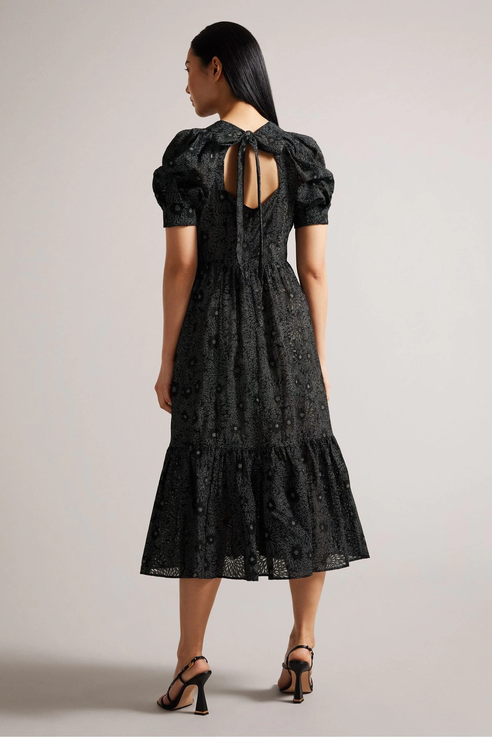 Ted Baker Meganie Puff Sleeve Tiered Midi Black Dress 4 Ted Baker Meganie Puff Sleeve Tiered Midi Black Dress - Image 2