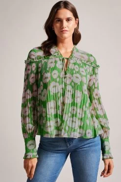 Ted Baker Green Ellerie Blouson Sleeve Swing Blouse