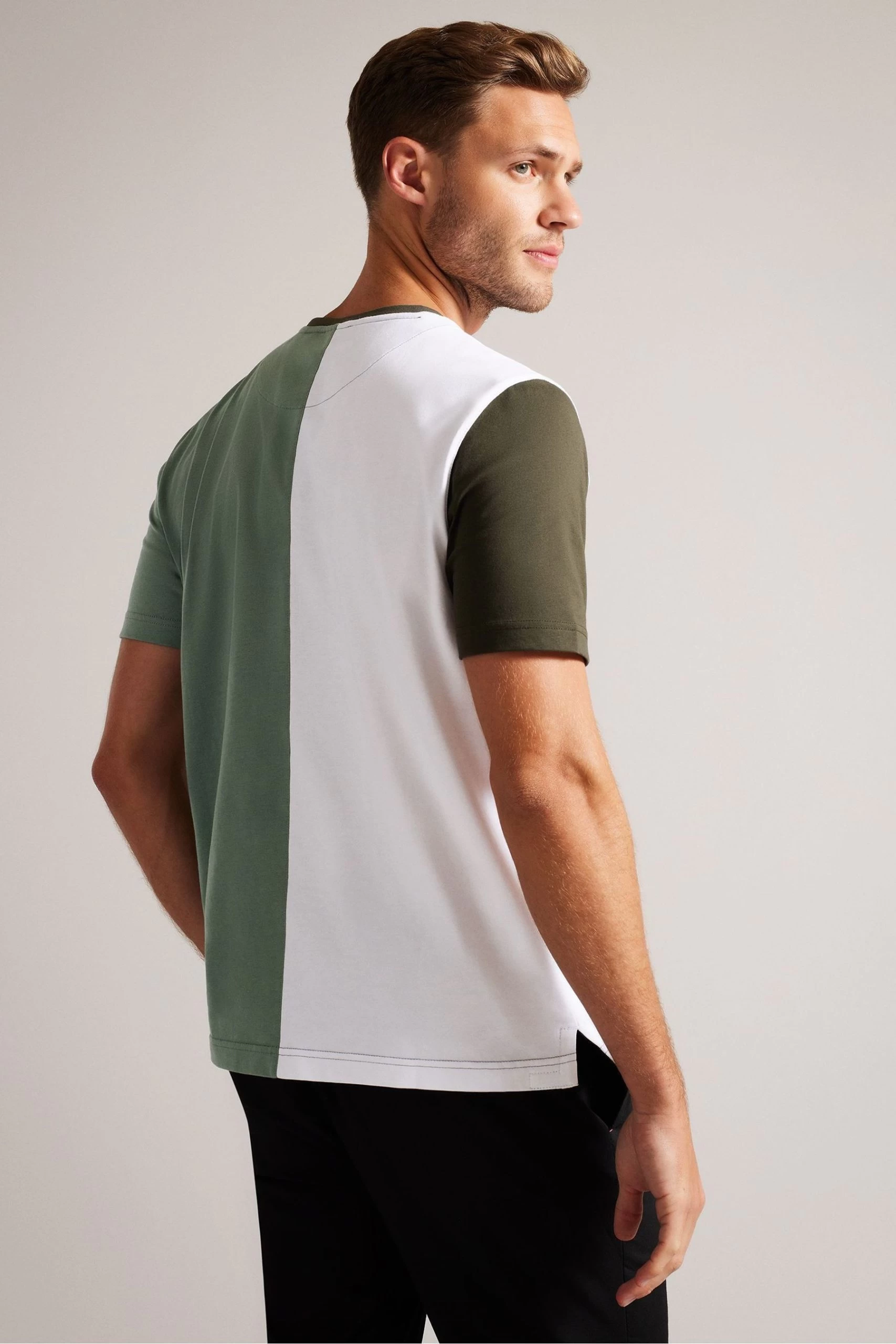 Ted Baker Green Ramin Green Short Sleeved Vertical Colour Block T-Shirt 4 Ted Baker Green Ramin Green Short Sleeved Vertical Colour Block T-Shirt - Image 2