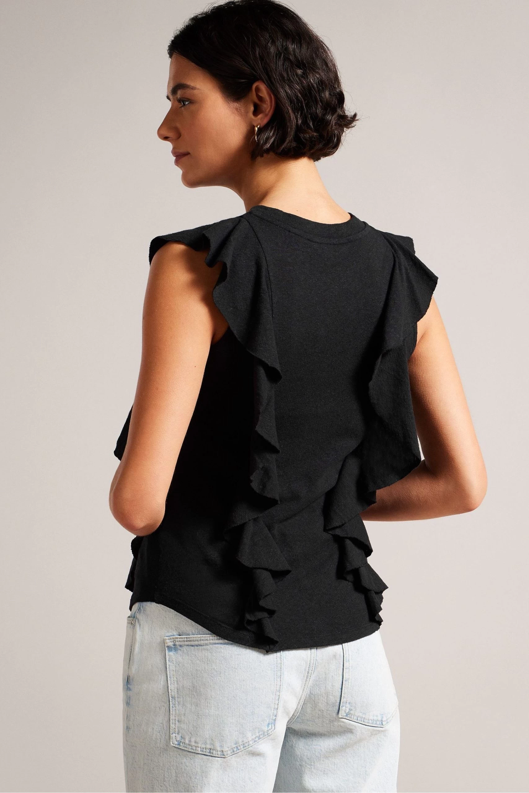 Ted Baker Kathley Black Frill Linen Vest 4 Ted Baker Kathley Black Frill Linen Vest - Image 2