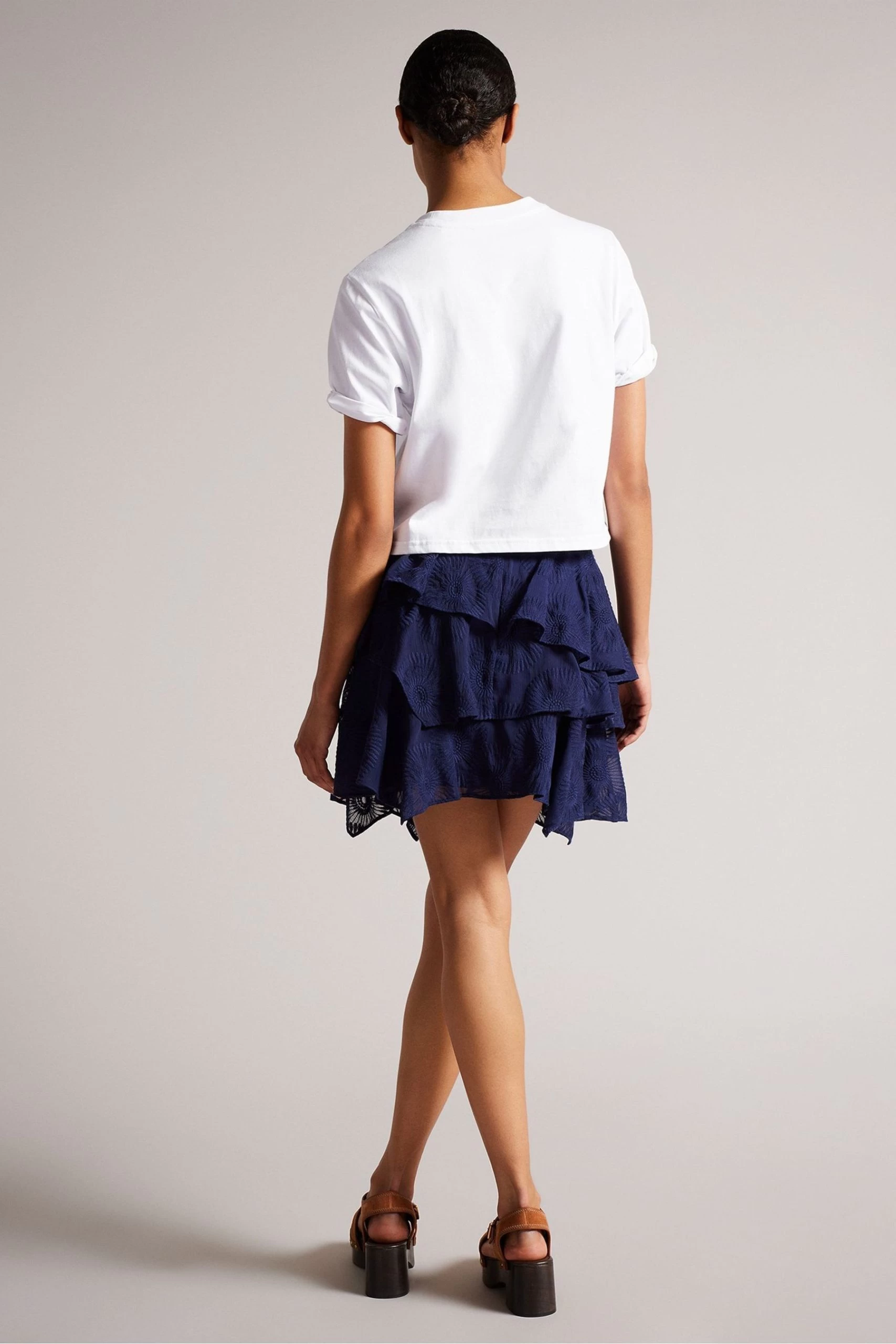 Ted Baker Carmyn White Roll Sleeve T-Shirt With Satin Stitch Magnolia 4 Ted Baker Carmyn White Roll Sleeve T-Shirt With Satin Stitch Magnolia - Image 2