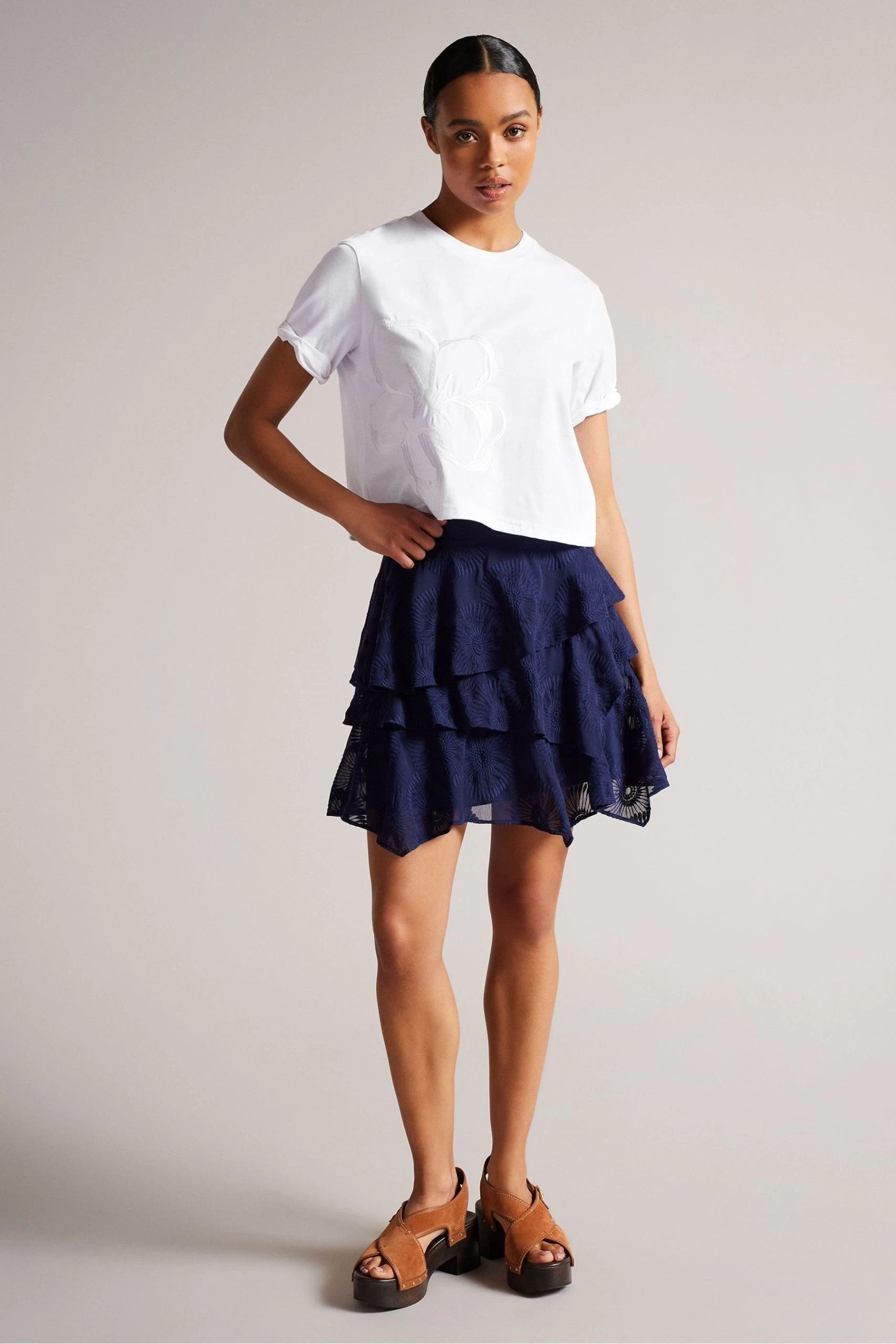 Ted Baker Carmyn White Roll Sleeve T-Shirt With Satin Stitch Magnolia 5 Ted Baker Carmyn White Roll Sleeve T-Shirt With Satin Stitch Magnolia - Image 3