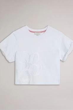 Ted Baker Carmyn White Roll Sleeve T-Shirt With Satin Stitch Magnolia 12 Ted Baker Carmyn White Roll Sleeve T-Shirt With Satin Stitch Magnolia -Ted Baker Shop 8Z5681s5