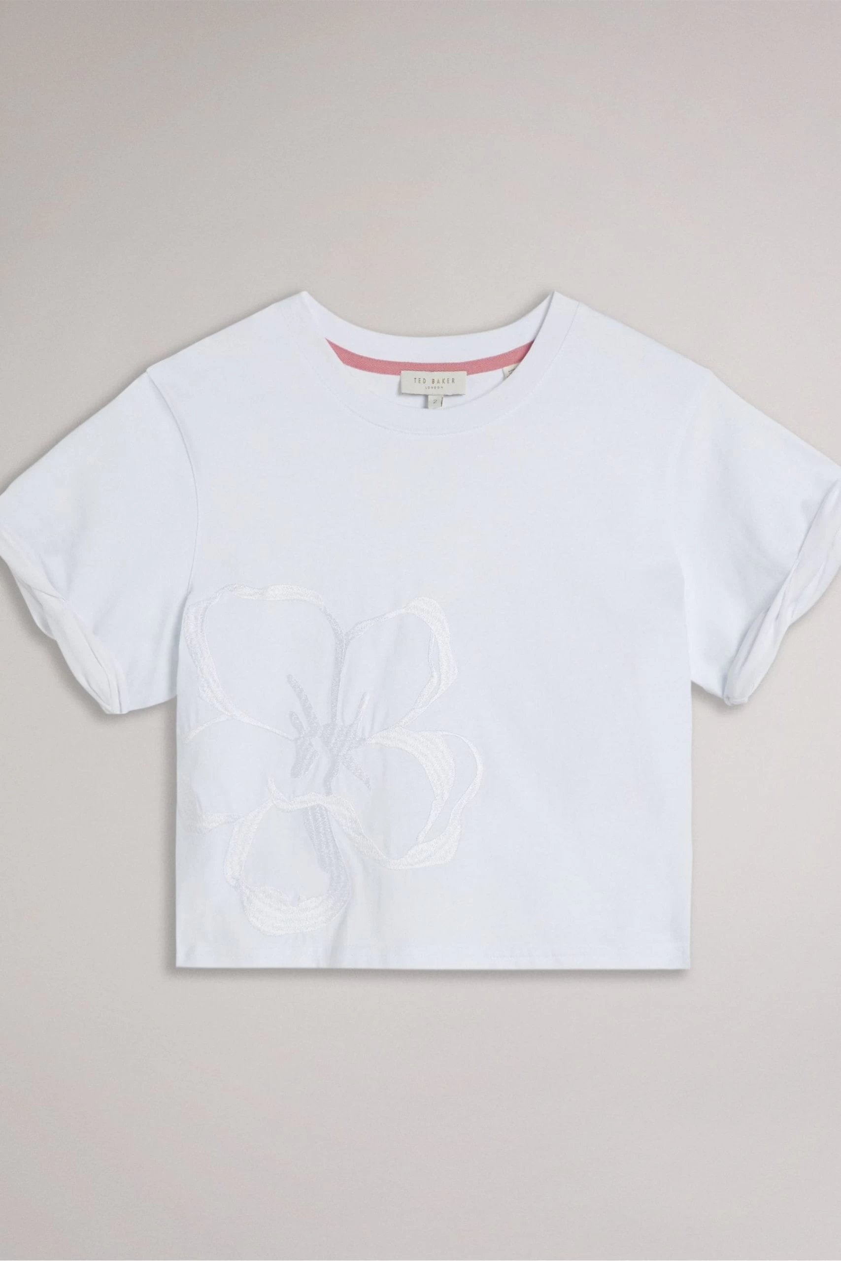 Ted Baker Carmyn White Roll Sleeve T-Shirt With Satin Stitch Magnolia 7 Ted Baker Carmyn White Roll Sleeve T-Shirt With Satin Stitch Magnolia - Image 5