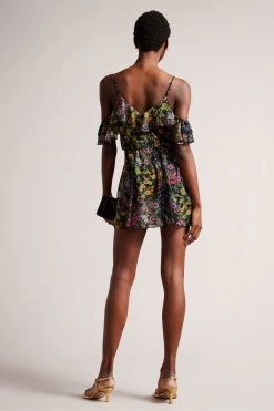 Ted Baker Priyahh Black Off The Shoulder Ruffle Playsuit -Ted Baker Shop 901524s2