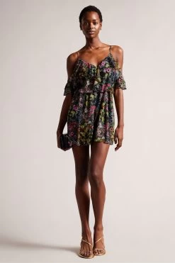 Ted Baker Priyahh Black Off The Shoulder Ruffle Playsuit -Ted Baker Shop 901524s3