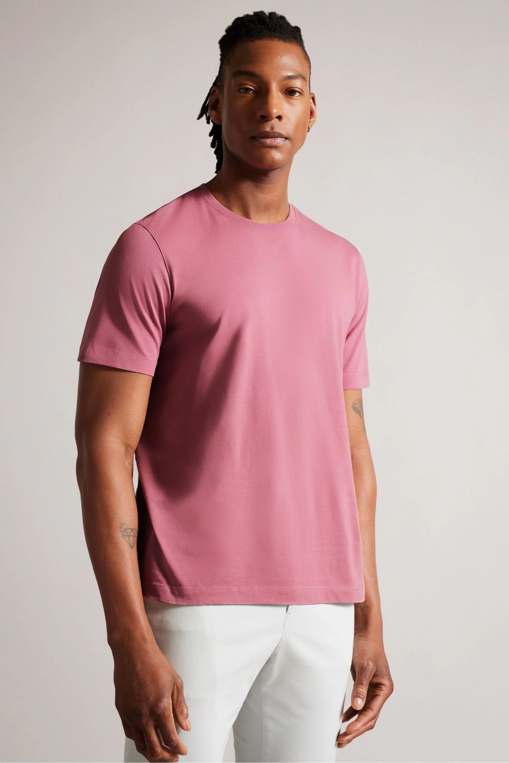 Ted Baker Pink Tywinn Short Sleeved Regular Plain T-Shirt 3 Ted Baker Pink Tywinn Short Sleeved Regular Plain T-Shirt