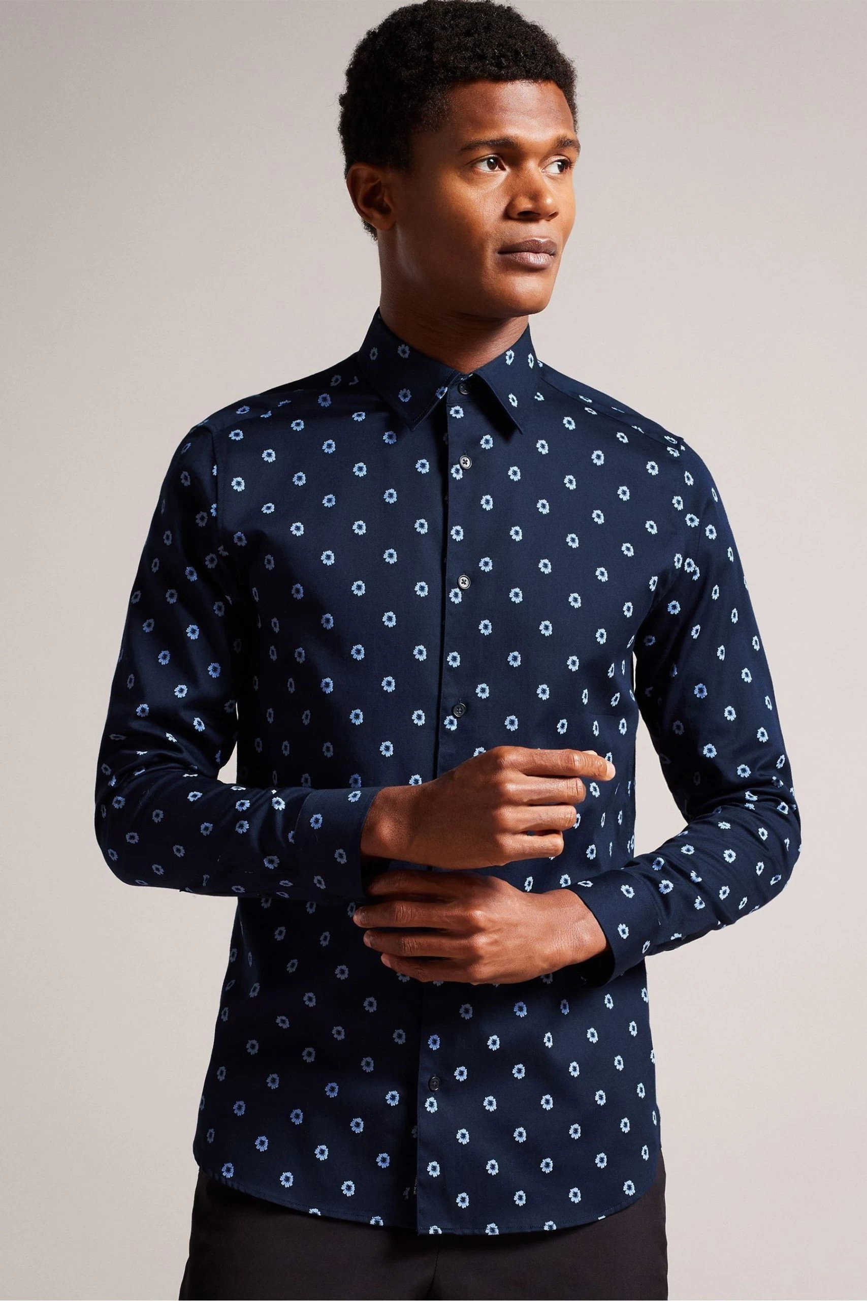 Ted Baker Blue Kyme Long Sleeve Ditsy Floral Shirt 3 Ted Baker Blue Kyme Long Sleeve Ditsy Floral Shirt