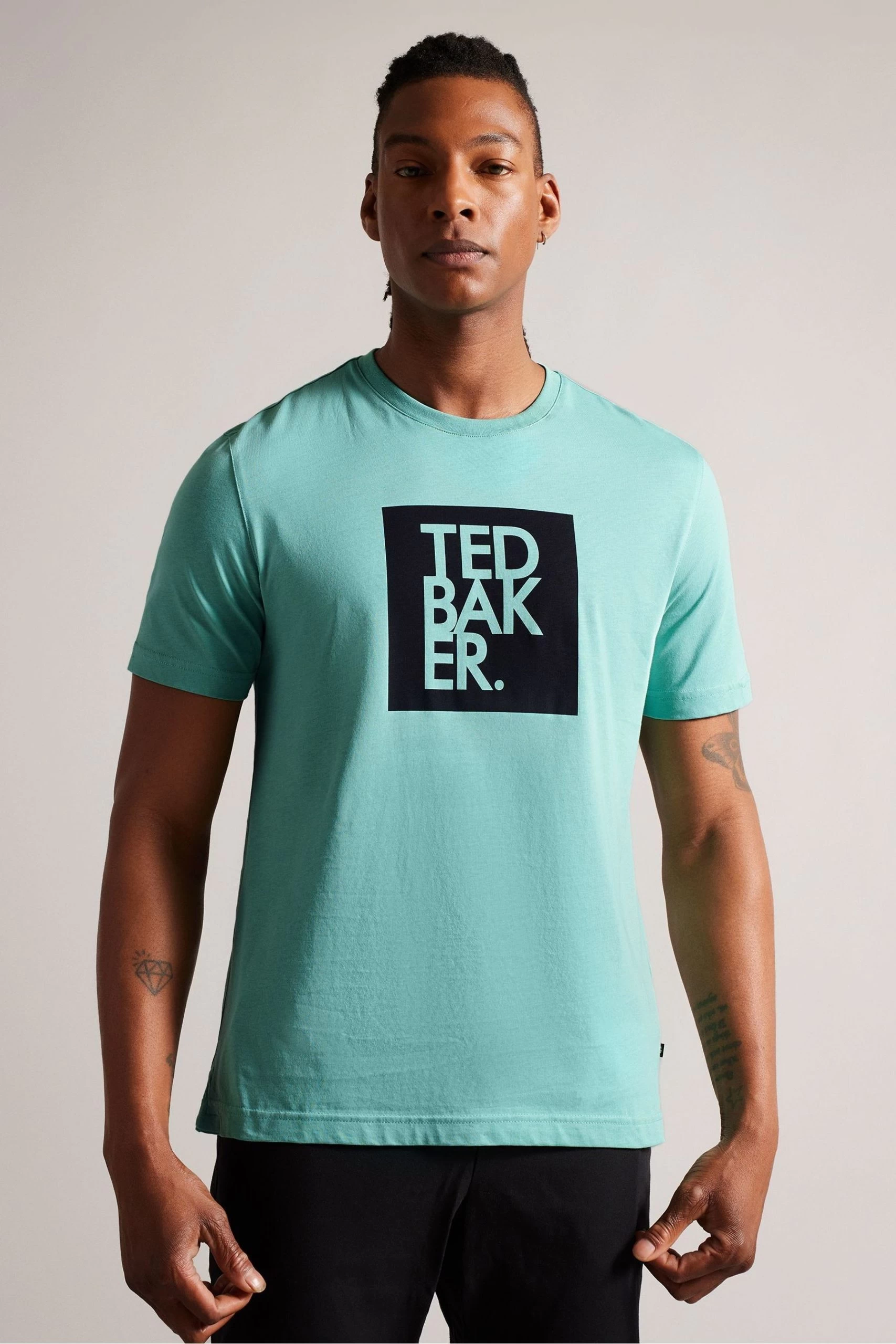 Ted Baker Green Rofata Short Sleeved Square Branded T-Shirt 3 Ted Baker Green Rofata Short Sleeved Square Branded T-Shirt