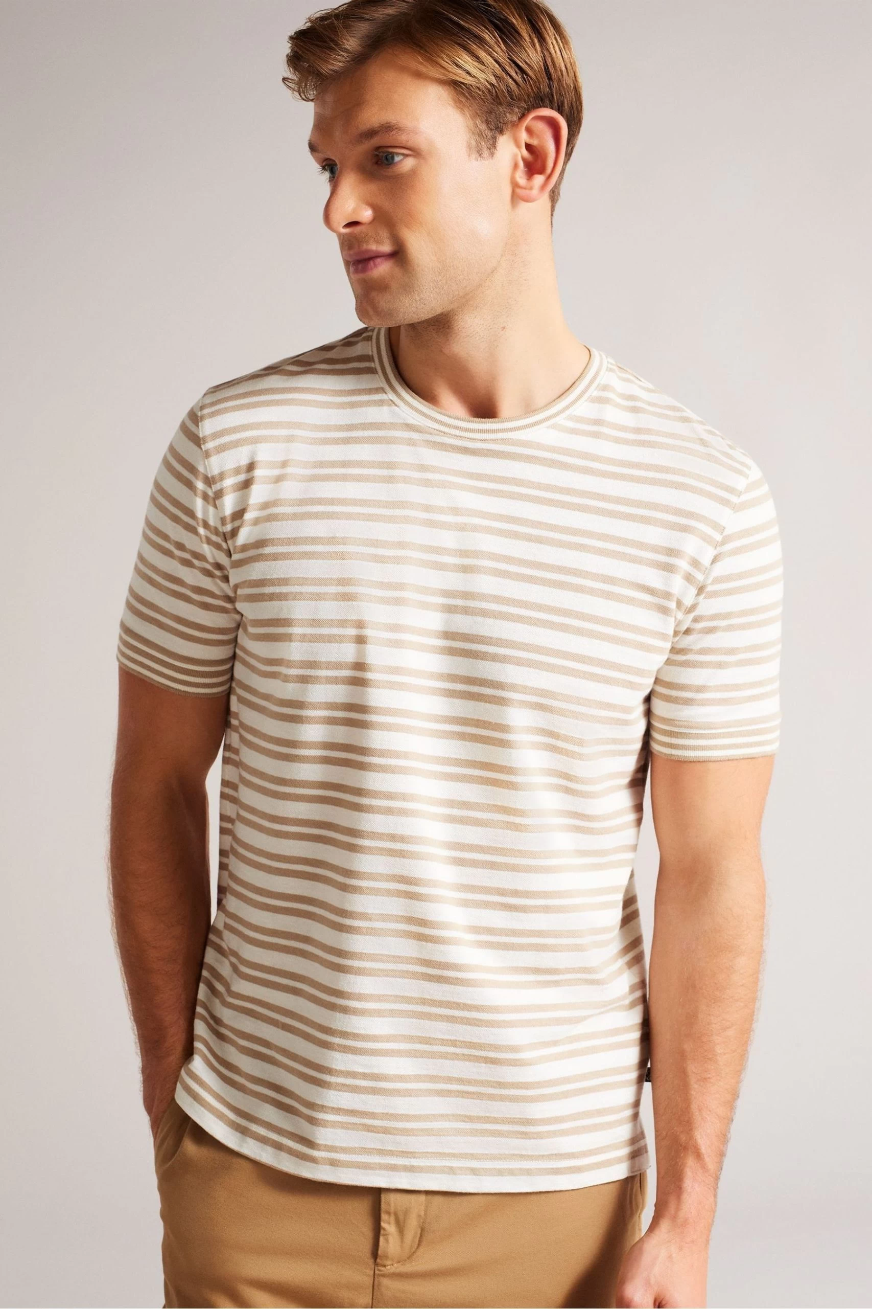 Ted Baker Brown Vadell Short Sleeved Regular Fit Striped T-Shirt 3 Ted Baker Brown Vadell Short Sleeved Regular Fit Striped T-Shirt